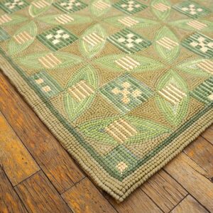 Contemporary American Hooked Rug — Light Green, Folk Art Style - detail view 6