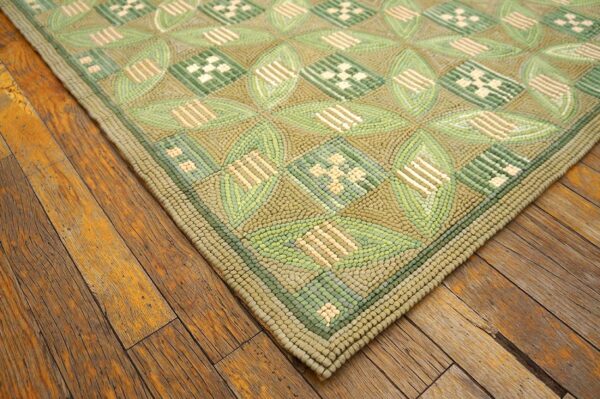 Contemporary american hooked rug — light green, folk art style - detail view 6