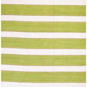 Contemporary American Hooked Rug 8'Ã—10' â€” Lime Green & White Stripe