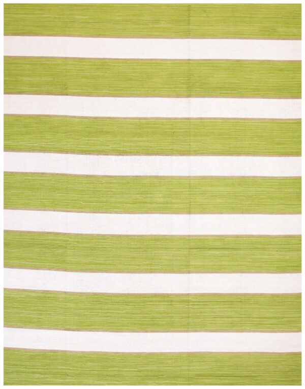 Contemporary american hooked rug 8'ã—10' â€” lime green & white stripe