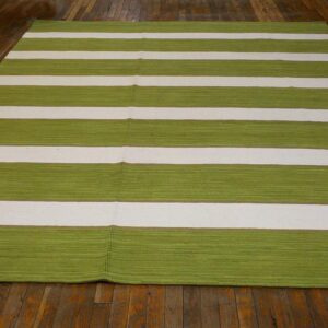 Contemporary American Hooked Rug 8'Ã—10' â€” Lime Green & White Stripe - detail view 1