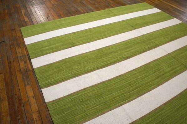 Contemporary american hooked rug 8'ã—10' â€” lime green & white stripe - detail view 2