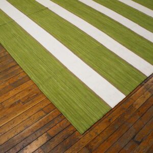 Contemporary American Hooked Rug 8'Ã—10' â€” Lime Green & White Stripe - detail view 3