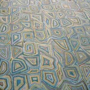 Contemporary American Hooked Rug — Multi-Blue Color, Geometric Pattern - detail view 1