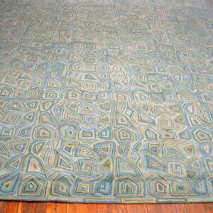 Contemporary American Hooked Rug — Multi-Blue Color, Geometric Pattern - detail view 2