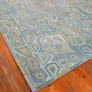 Contemporary American Hooked Rug — Multi-Blue Color, Geometric Pattern - detail view 3