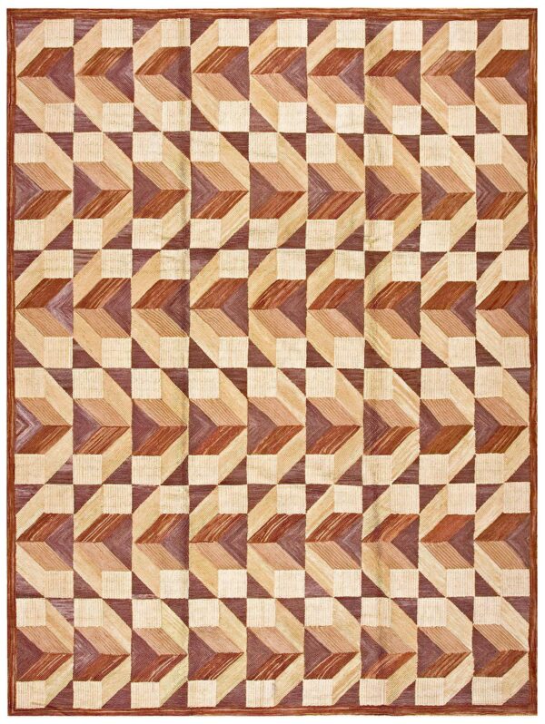 Contemporary american hooked rug — multi-brown 3-d pattern