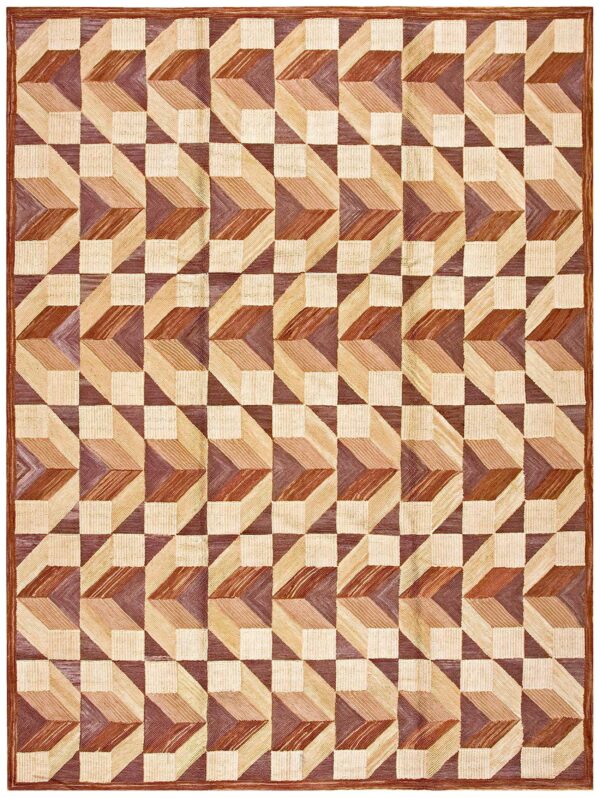 Contemporary american hooked rug — multi-brown 3-d pattern