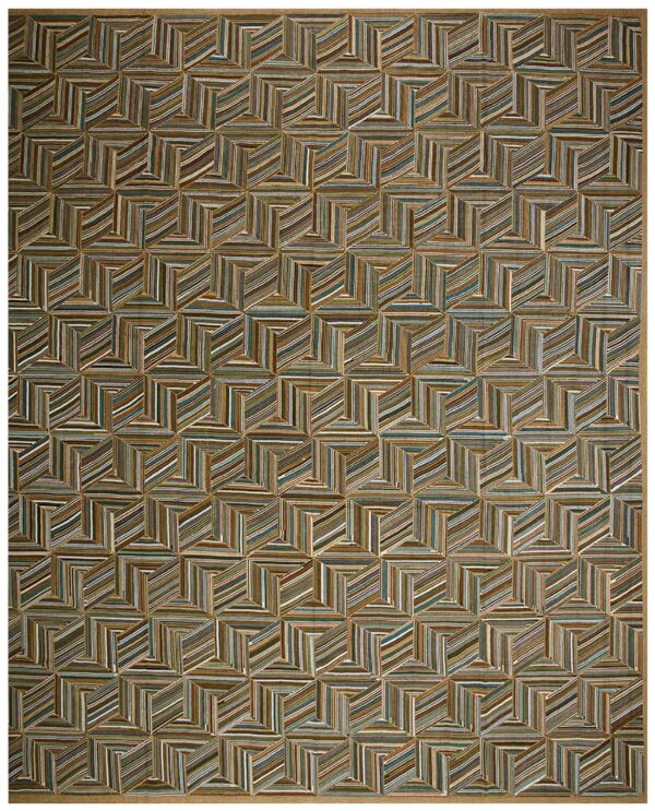 Contemporary american hooked rug — multi-jewel tones geometric pattern