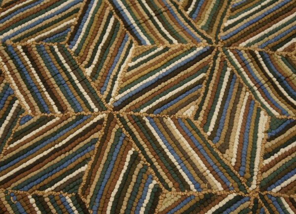 Contemporary american hooked rug — multi-jewel tones geometric pattern - detail view 2