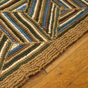 Contemporary American Hooked Rug — Multi-Jewel Tones Geometric Pattern - detail view 3