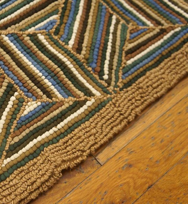 Contemporary american hooked rug — multi-jewel tones geometric pattern - detail view 3