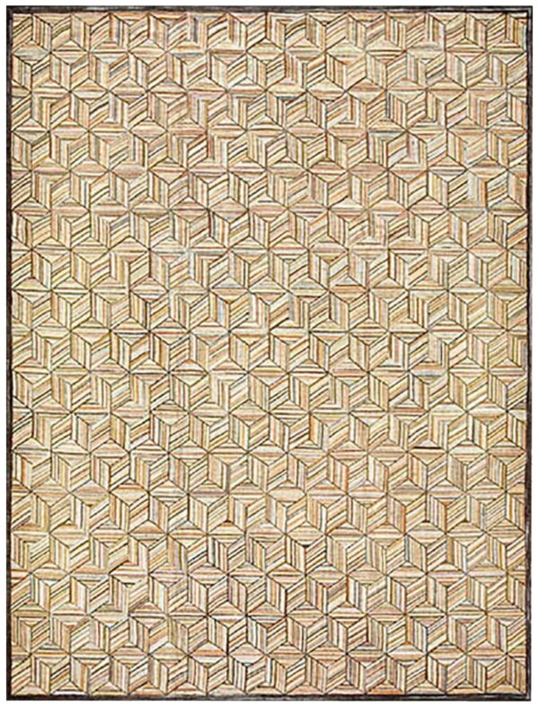 Contemporary american hooked rug — multicolor 3-d square, brown 1 Contemporary american hooked rug — multicolor 3-d square, brown