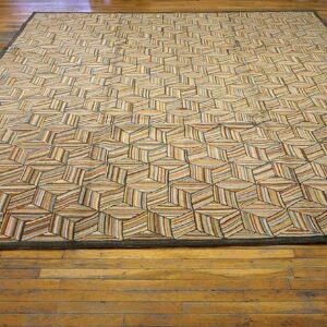 Contemporary American Hooked Rug — Multicolor 3-D Square, Brown - detail view 1