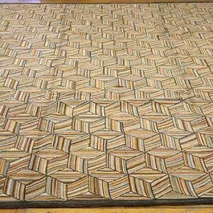Contemporary American Hooked Rug â€” Multicolor 3-D Square, Brown - detail view 2