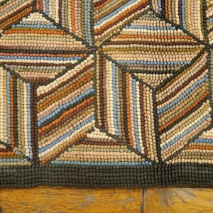 Contemporary American Hooked Rug â€” Multicolor 3-D Square, Brown - detail view 4
