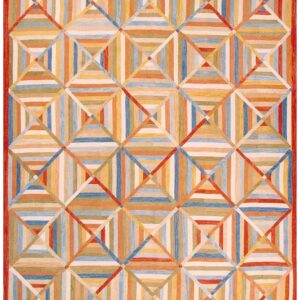 Contemporary American Hooked Rug 10'Ã—14' â€” Multicolor Diamond Pattern