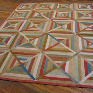 Contemporary American Hooked Rug 10'Ã—14' â€” Multicolor Diamond Pattern - detail view 1