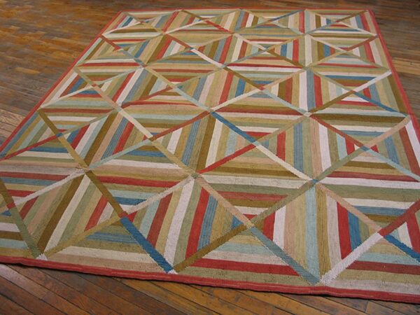Contemporary american hooked rug 10'ã—14' â€” multicolor diamond pattern - detail view 1