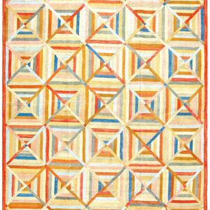 Contemporary American Hooked Rug — Multicolor Geometric Pattern
