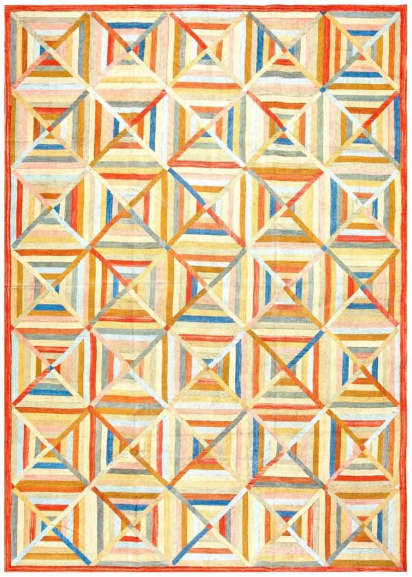 Contemporary american hooked rug — multicolor geometric pattern