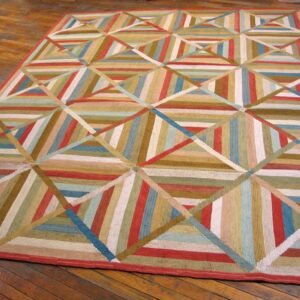 Contemporary American Hooked Rug — Multicolor Geometric Pattern - detail view 1