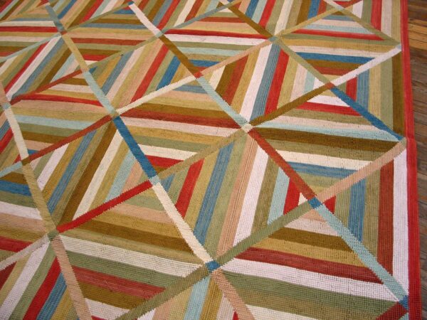 Contemporary american hooked rug — multicolor geometric pattern - detail view 2