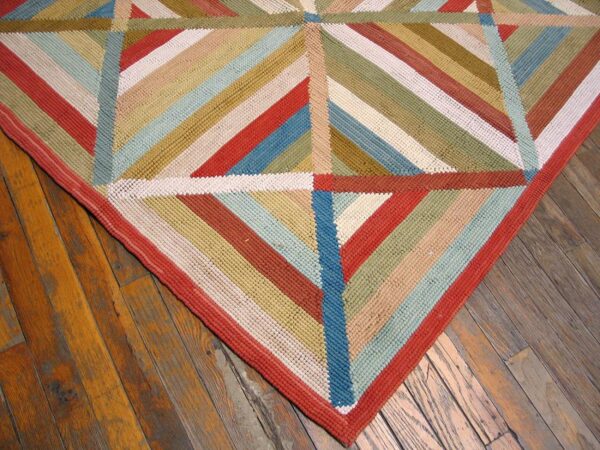Contemporary american hooked rug — multicolor geometric pattern - detail view 3