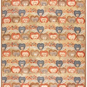 Contemporary American Hooked Rug 9'×12' — Multicolor Heart Pattern