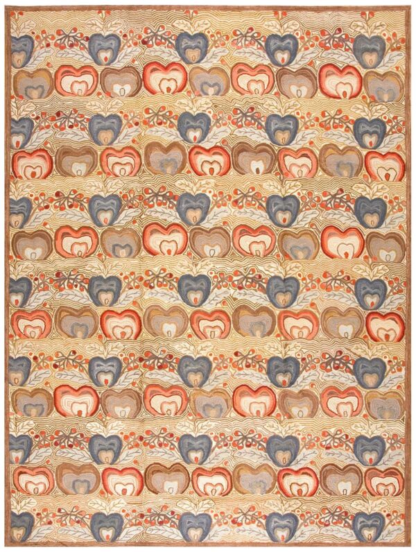 Contemporary american hooked rug 9'×12' — multicolor heart pattern