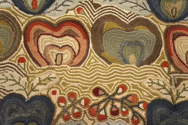 Contemporary american hooked rug 9'×12' — multicolor heart pattern - detail view 3