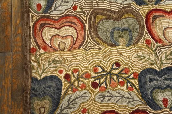 Contemporary american hooked rug 9'×12' — multicolor heart pattern - detail view 4