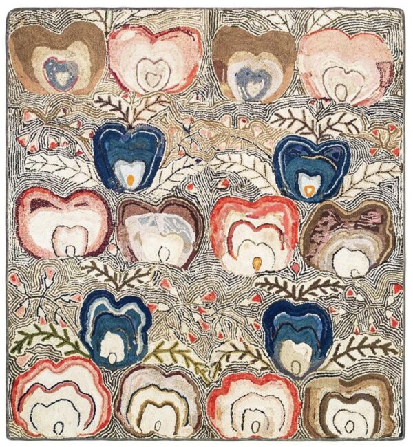 Contemporary american hooked rug 9'×12' — multicolor heart pattern - detail view 7