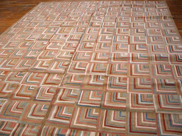Contemporary american hooked rug 5'ã—8' â€” multicolor with jute highlights - detail view 1