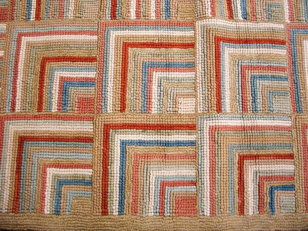 Contemporary american hooked rug 5'ã—8' â€” multicolor with jute highlights - detail view 2