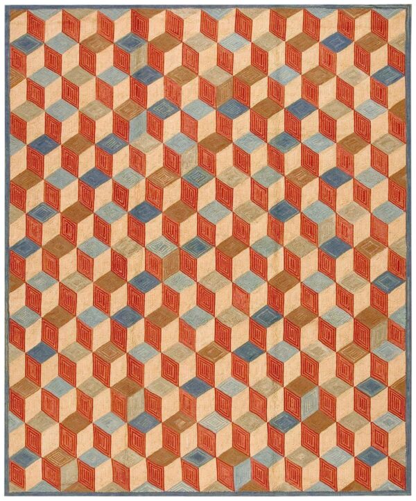 Contemporary american hooked rug 9'ã—12' â€” multicolor square pattern
