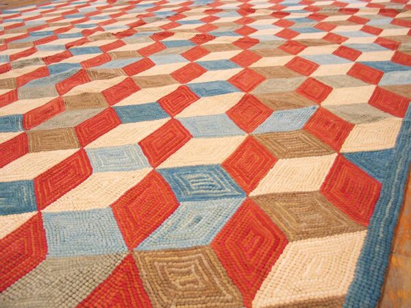 Contemporary american hooked rug 9'ã—12' â€” multicolor square pattern - detail view 2