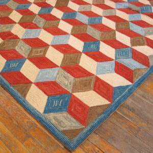 Contemporary American Hooked Rug 9'Ã—12' â€” Multicolor Square Pattern - detail view 3