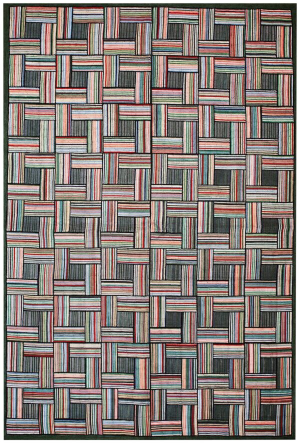 Contemporary american hooked rug — multicolor square pattern