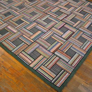 Contemporary American Hooked Rug — Multicolor Square Pattern - detail view 2