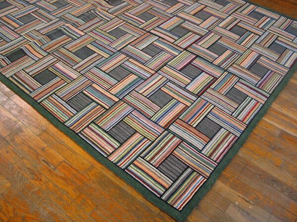 Contemporary american hooked rug — multicolor square pattern - detail view 2