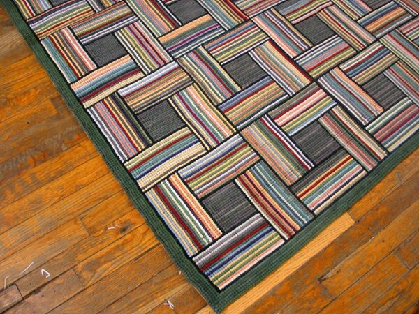 Contemporary american hooked rug — multicolor square pattern - detail view 3