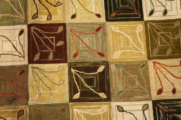 Contemporary american hooked rug — multicolor square with special details 3 Contemporary american hooked rug — multicolor square with special details - detail view 2