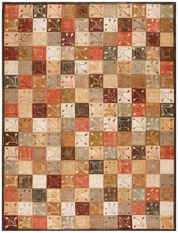 Contemporary american hooked rug — multicolor square with special details