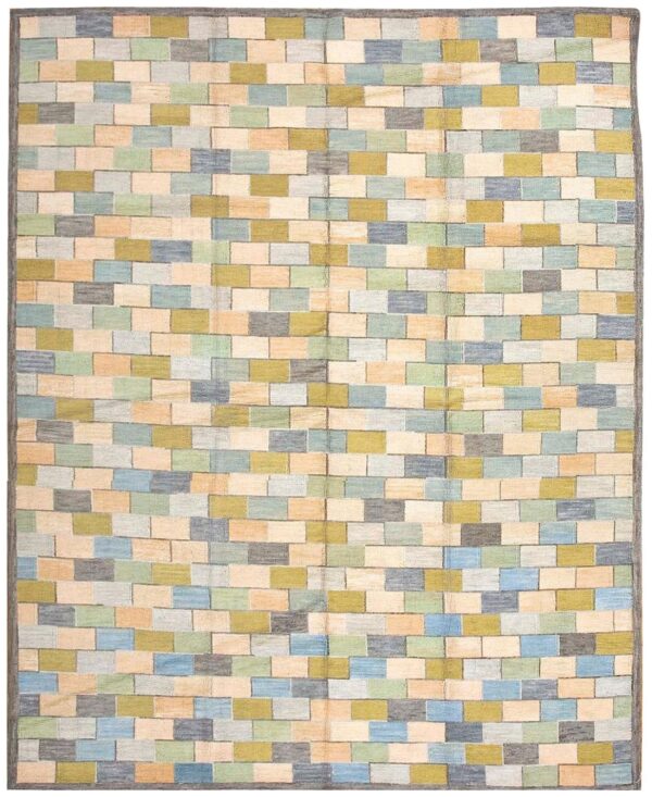 Contemporary american hooked rug — multicolor stripe pattern