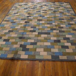 Contemporary American Hooked Rug — Multicolor Stripe Pattern - detail view 1