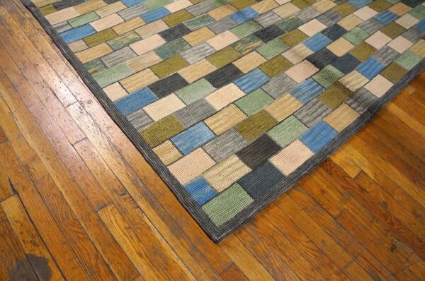 Contemporary american hooked rug — multicolor stripe pattern - detail view 5