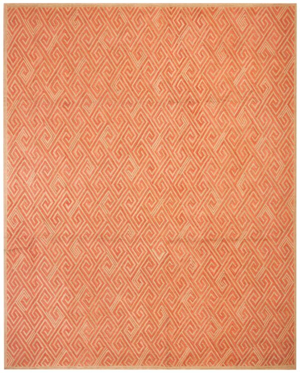 Contemporary american hooked rug — orange geometric pattern