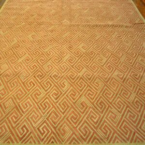 Contemporary American Hooked Rug — Orange Geometric Pattern - detail view 1
