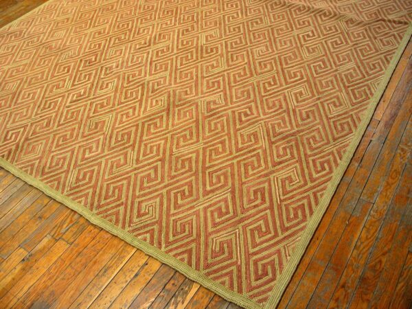 Contemporary american hooked rug — orange geometric pattern - detail view 3
